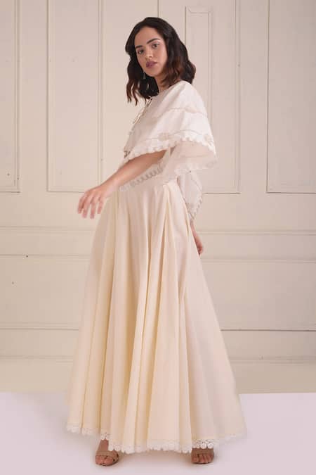 Shwetanga_Ivory Cotton Diamonds, Embroidery, Lace Organic Top And Sharara Set _Online_at_Aza_Fashions