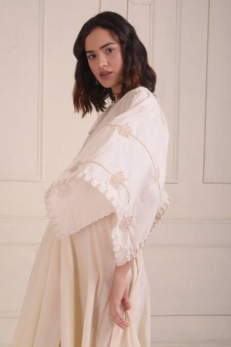 Shop_Shwetanga_Ivory Cotton Diamonds, Embroidery, Lace Organic Top And Sharara Set _Online_at_Aza_Fashions