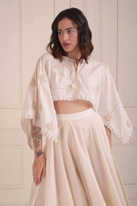 Shwetanga_Ivory Cotton Diamonds, Embroidery, Lace Organic Top And Sharara Set _at_Aza_Fashions