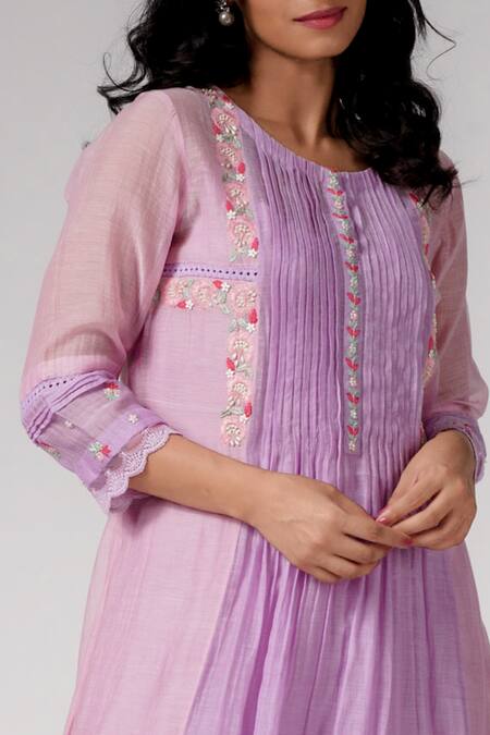 Buy_Label Mansi Nagdev_Purple Chanderi Embroidery, Pearls, Lace V-neck Aasia Anarkali And Palazzo Set _Online_at_Aza_Fashions