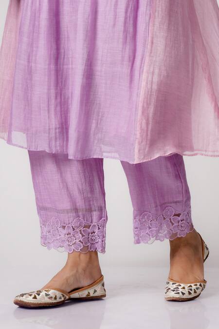 Shop_Label Mansi Nagdev_Purple Chanderi Embroidery, Pearls, Lace V-neck Aasia Anarkali And Palazzo Set _Online_at_Aza_Fashions