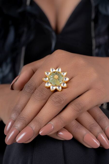 Osvag India_Gold Plated Smocking Floral Shaped Ring _Online_at_Aza_Fashions