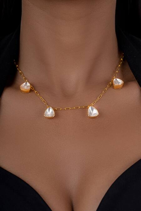 Osvag India_Gold Plated Stones Polki Embellished Necklace Set _Online_at_Aza_Fashions