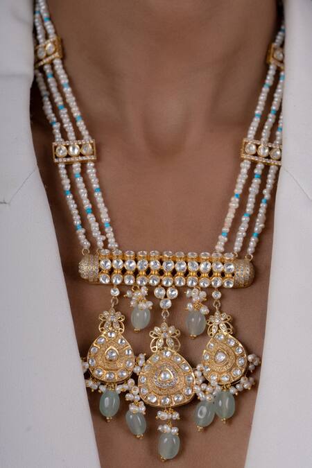 Buy_Osvag India_Gold Plated Polki Embellished Long Pendant Necklace _Online_at_Aza_Fashions
