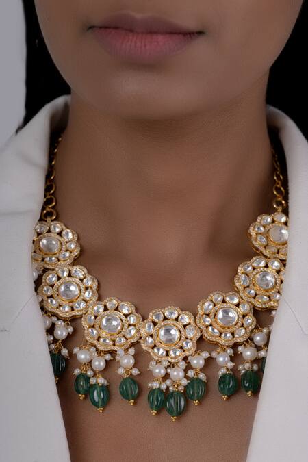 Osvag India_Gold Plated Polki Embellished Necklace _Online_at_Aza_Fashions