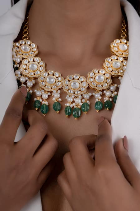 Buy_Osvag India_Gold Plated Polki Embellished Necklace _Online_at_Aza_Fashions