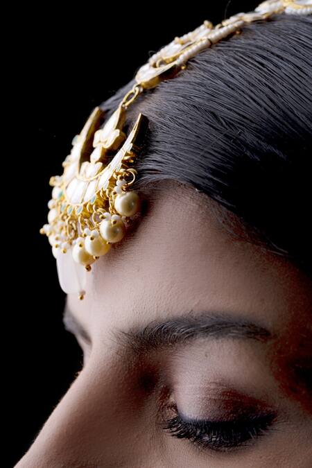 Osvag India_Gold Plated Polki Embellished Maangtikka _Online_at_Aza_Fashions