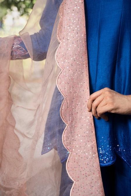 Shop_The Aarya_Blue Chanderi, Viscose, Organza Sequins, Handwoven Anarkali Gharara Set_Online_at_Aza_Fashions