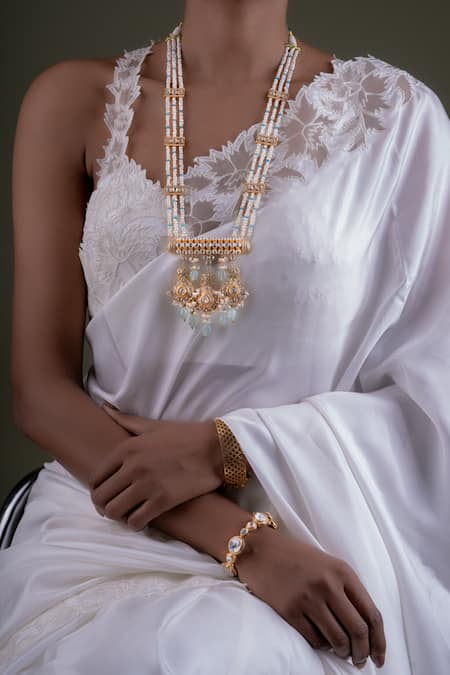 Shop_Osvag India_Gold Plated Polki Embellished Long Pendant Necklace _Online_at_Aza_Fashions