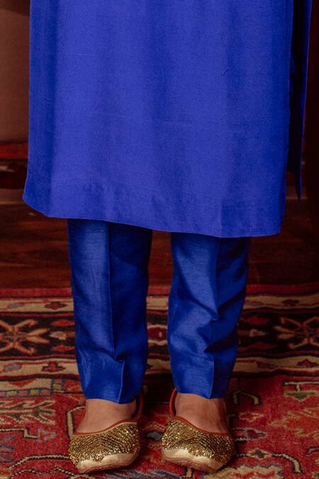 Buy_LAHARIO_Blue , Organza Sequins, Sun Burst Embellished Yoke Kurta Pant Set _Online_at_Aza_Fashions