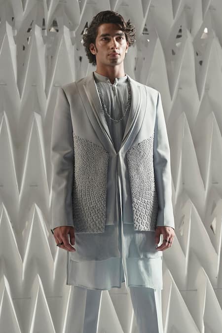 Rohit Gandhi + Rahul Khanna_Blue Georgette Arris Double Layered Kurta _Online_at_Aza_Fashions