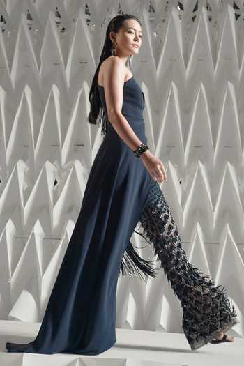Rohit Gandhi + Rahul Khanna_Blue Tulle Sequins, Crystals Fornix Embroidered Trousers _Online_at_Aza_Fashions