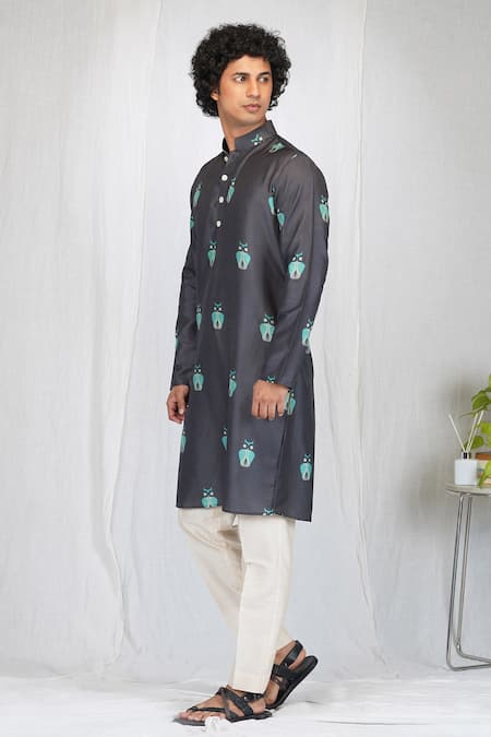 Buy Eleven Brothers Black Muslin, Cotton, Silk Night Owl Print Kurta And Pant Set Online at Aza Fashions Buy_Eleven Brothers_Black Muslin, Cotton, Silk Night Owl Print Kurta And Pant Set _Online_at_Aza_Fashions