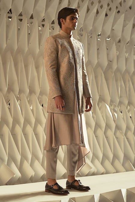 Buy_Rohit Gandhi + Rahul Khanna_Purple Satin Trouser _Online_at_Aza_Fashions