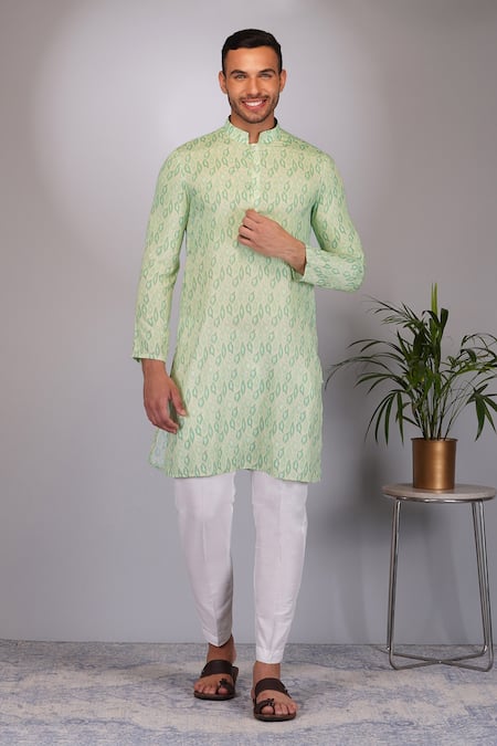 Buy_Eleven Brothers_Green Silk, Cotton Spectrum Print Kurta And Pant Set _Online_at_Aza_Fashions