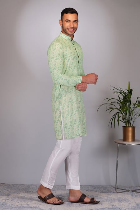 Shop_Eleven Brothers_Green Silk, Cotton Spectrum Print Kurta And Pant Set _Online_at_Aza_Fashions