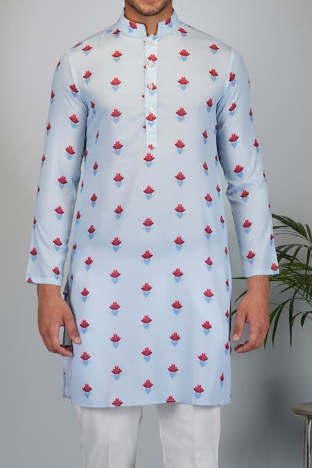 Buy Eleven Brothers Blue Silk, Cotton Floral Bloom Print Kurta And Pant Set Online at Aza Fashions Buy_Eleven Brothers_Blue Silk, Cotton Floral Bloom Print Kurta And Pant Set _Online_at_Aza_Fashions