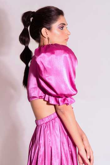Shop SONAM PARMAR JHAWAR Pink Textured Silk Plain Round Madelyne Side Cut Out Dress Online at Aza Fashions Shop_SONAM PARMAR JHAWAR_Pink Textured Silk Plain Round Madelyne Side Cut Out Dress_Online_at_Aza_Fashions