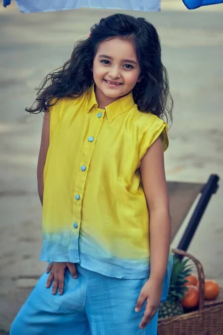 Little Luxury_Blue Viscose, Velour Ombre Co-ord Set _Online_at_Aza_Fashions