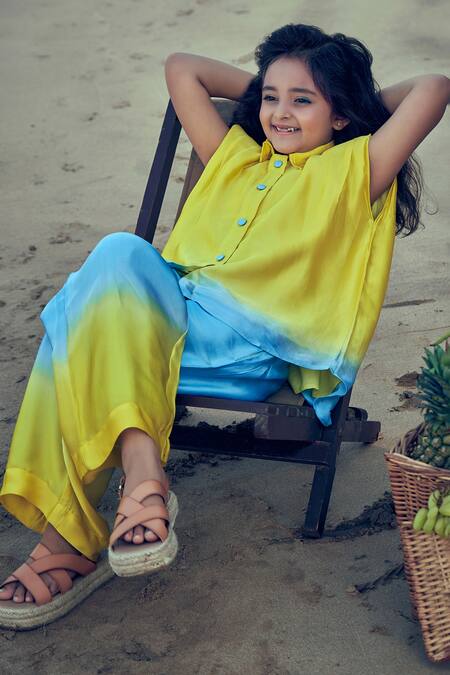 Buy_Little Luxury_Blue Viscose, Velour Ombre Co-ord Set _Online_at_Aza_Fashions