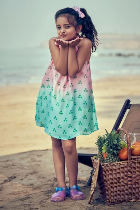 Buy Little Luxury Pink Viscose, Linen Halterneck Polka Dot Print Dress Online at Aza Fashions Buy_Little Luxury_Pink Viscose, Linen Halterneck Polka Dot Print Dress _Online_at_Aza_Fashions