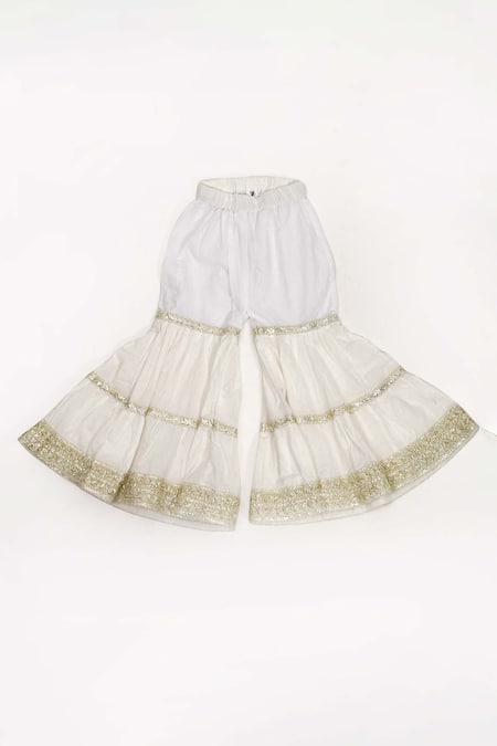 Buy_Yuvraani Jaipur_Green Cotton Gota Patti, Embroidery, Tassels Printed Kurta Sharara Set _Online_at_Aza_Fashions