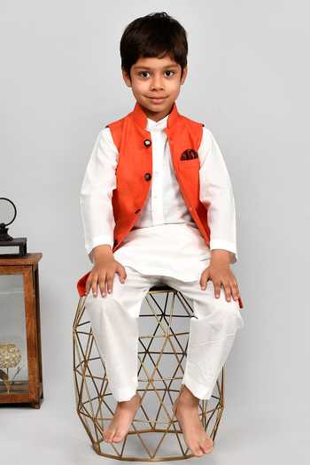 Yuvraani Jaipur Orange Cotton Bundi And Kurta Set Online at Aza Fashions Yuvraani Jaipur_Orange Cotton Bundi And Kurta Set _Online_at_Aza_Fashions