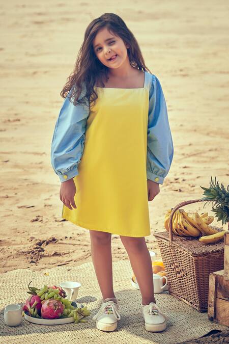 Little Luxury Yellow Poplin Flowy Two-tone Dress Online at Aza Fashions Little Luxury_Yellow Poplin Flowy Two-tone Dress _Online_at_Aza_Fashions