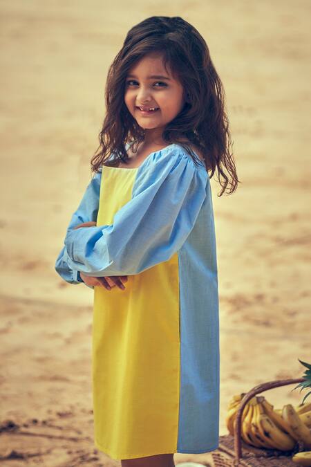 Buy Little Luxury Yellow Poplin Flowy Two-tone Dress Online at Aza Fashions Buy_Little Luxury_Yellow Poplin Flowy Two-tone Dress _Online_at_Aza_Fashions