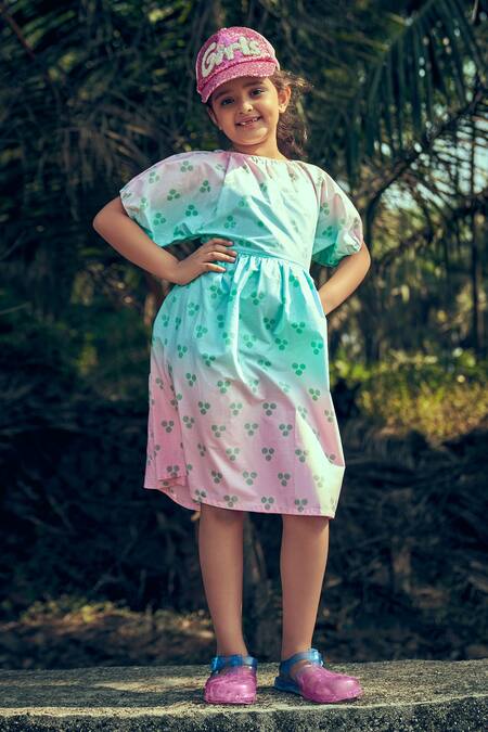 Little Luxury_Pink Poplin Polka Dot Print Dress _Online_at_Aza_Fashions