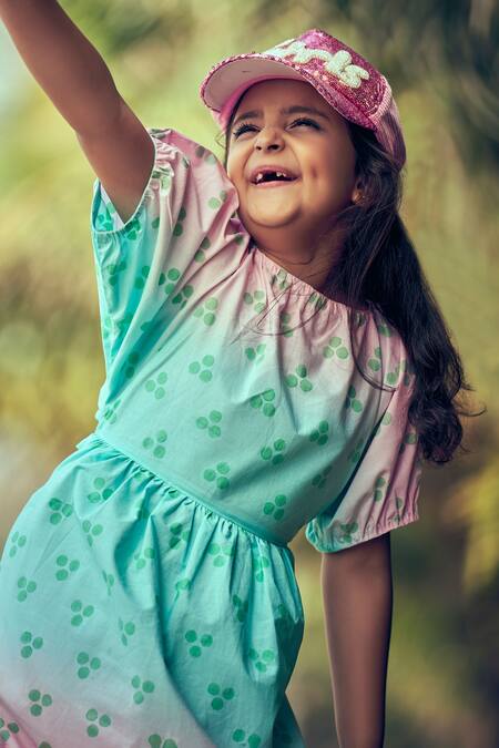 Buy_Little Luxury_Pink Poplin Polka Dot Print Dress _Online_at_Aza_Fashions