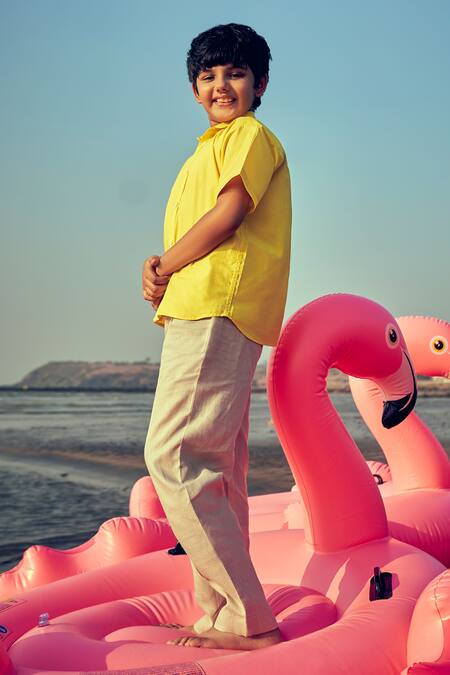 Buy_Little Luxury_Beige Linen Straight Trouser _Online_at_Aza_Fashions