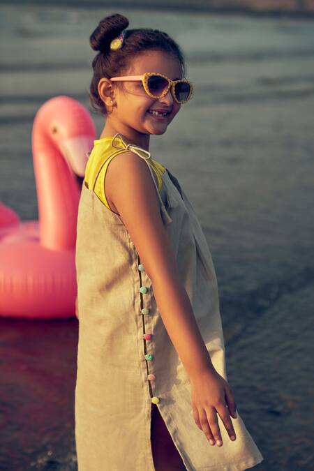 Little Luxury Beige Linen Tie Up Strappy Dress Online at Aza Fashions Little Luxury_Beige Linen Tie Up Strappy Dress _Online_at_Aza_Fashions