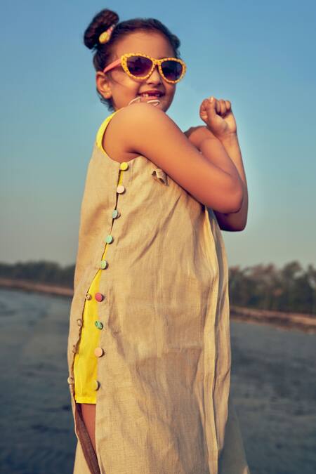 Little Luxury Beige Linen Tie Up Strappy Dress at Aza Fashions Little Luxury_Beige Linen Tie Up Strappy Dress _at_Aza_Fashions