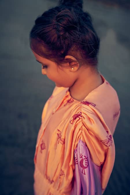 Buy Little Luxury Peach Viscose, Velvet Embroidery Bird Print Ombre Jumpsuit Online at Aza Fashions Buy_Little Luxury_Peach Viscose, Velvet Embroidery Bird Print Ombre Jumpsuit _Online_at_Aza_Fashions