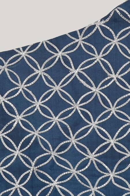 Buy_Yuvraani Jaipur_Blue Muslin, Linen, Net Gota Patti, Tassels Leaf Print Lehenga Set _Online_at_Aza_Fashions