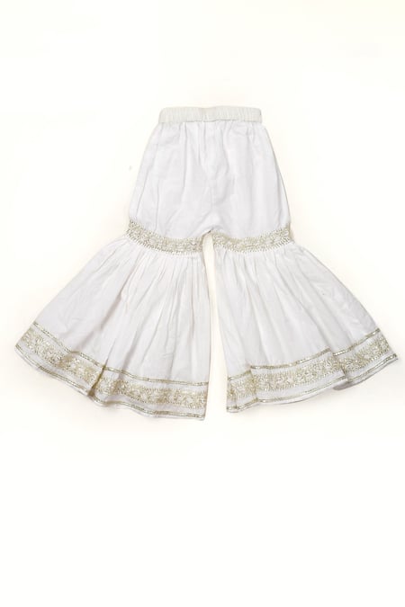 Yuvraani Jaipur_Blue Cotton, Net Gota Patti, Embroidery, Tassels Floral Print Kurta Sharara Set _Online_at_Aza_Fashions