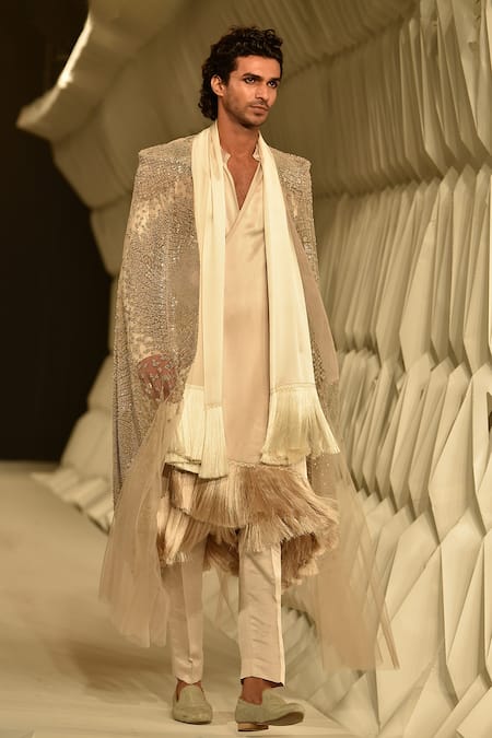 Buy_Rohit Gandhi + Rahul Khanna_Beige Fringed Hem Stole _Online_at_Aza_Fashions