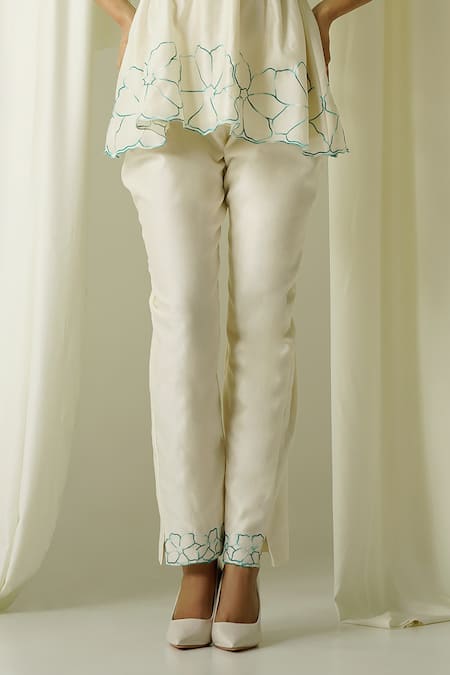 Buy Sakshi Khetterpal Ivory Chanderi Embroidery Bandeau Neck Top And Pant Set Online at Aza Fashions Buy_Sakshi Khetterpal_Ivory Chanderi Embroidery Bandeau Neck Top And Pant Set _Online_at_Aza_Fashions