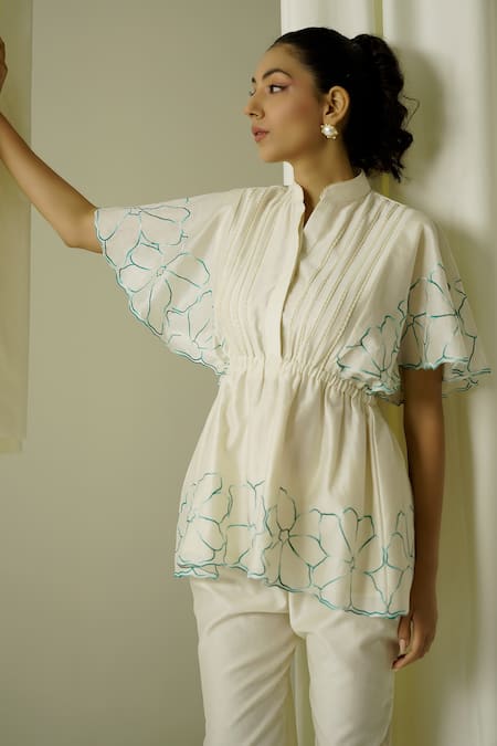 Shop Sakshi Khetterpal Ivory Chanderi Embroidery Bandeau Neck Top And Pant Set Online at Aza Fashions Shop_Sakshi Khetterpal_Ivory Chanderi Embroidery Bandeau Neck Top And Pant Set _Online_at_Aza_Fashions