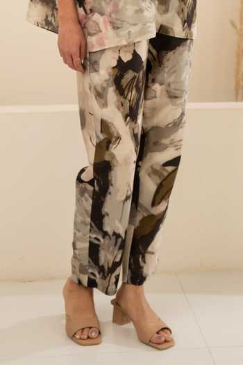 Buy_Arcvsh By Pallavi Singh_Grey Chanderi Sequins Round Neck Scattered Floral Print Shirt With Pant _Online_at_Aza_Fashions