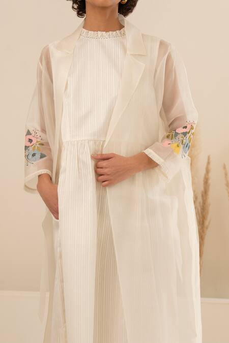 Buy Arcvsh By Pallavi Singh Ivory Organza, Chanderi Embroidery Collared, Jacket With Stripe Pattern Dress Online at Aza Fashions Buy_Arcvsh By Pallavi Singh_Ivory Organza, Chanderi Embroidery Collared, Jacket With Stripe Pattern Dress _Online_at_Aza_Fashions