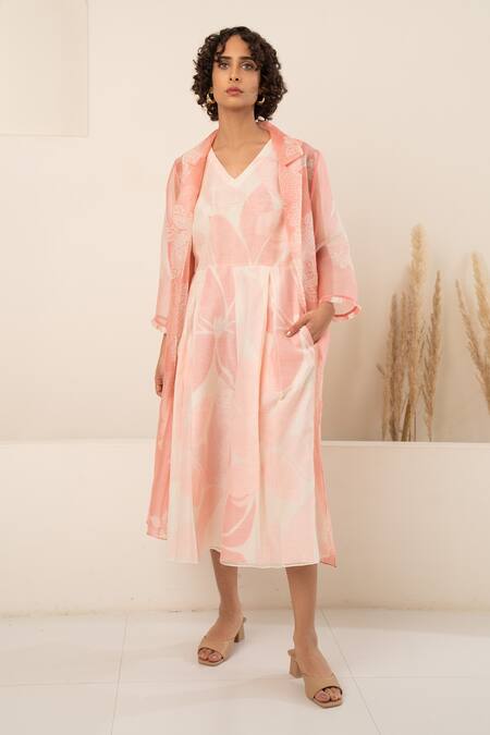 Buy Arcvsh By Pallavi Singh Pink Organza, Chanderi Embroidery Sheer Floral Bloom Print Jacket With Jumpsuit Online at Aza Fashions Buy_Arcvsh By Pallavi Singh_Pink Organza, Chanderi Embroidery Sheer Floral Bloom Print Jacket With Jumpsuit _Online_at_Aza_Fashions