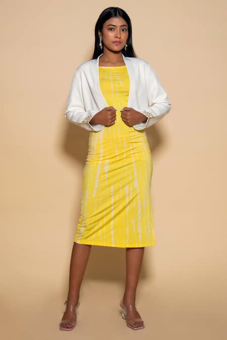 Buy_Ranng Label_Yellow Lycra Round Neck Tie Dye Midi Dress _Online_at_Aza_Fashions