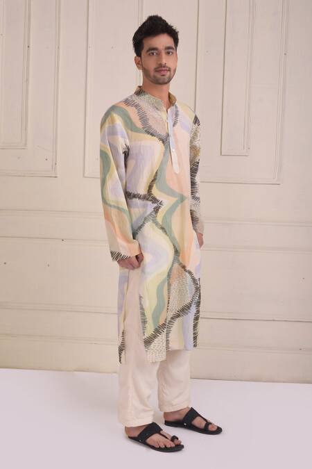 Shwetanga_Ivory Cotton Abstract Print Kurta And Pant Set _Online_at_Aza_Fashions