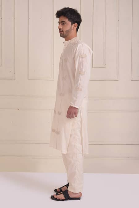 Shwetanga_Ivory Cotton Dori Embroidered Kurta And Pant Set _Online_at_Aza_Fashions