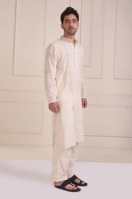 Buy_Shwetanga_Ivory Cotton Dori Embroidered Kurta And Pant Set _Online_at_Aza_Fashions