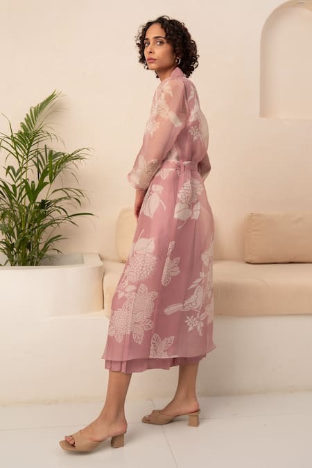 Arcvsh By Pallavi Singh Purple Organza, Bamboo Embroidery Flower Bouquet Print Jacket With Jumpsuit Online at Aza Fashions Arcvsh By Pallavi Singh_Purple Organza, Bamboo Embroidery Flower Bouquet Print Jacket With Jumpsuit _Online_at_Aza_Fashions