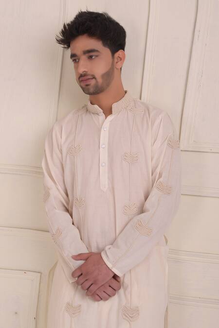 Shop_Shwetanga_Ivory Cotton Dori Embroidered Kurta And Pant Set _Online_at_Aza_Fashions