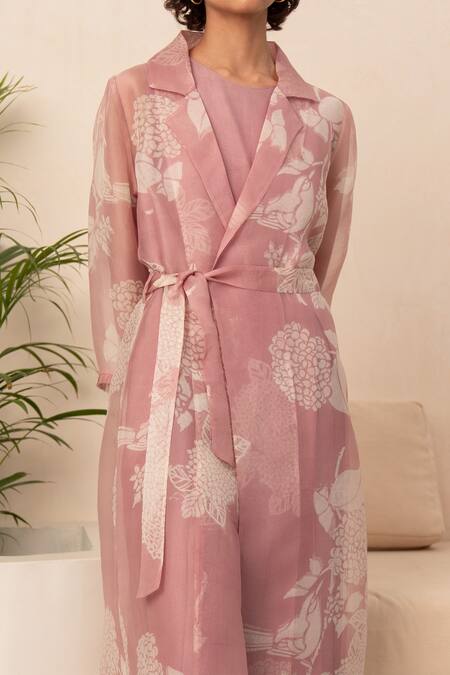 Buy Arcvsh By Pallavi Singh Purple Organza, Bamboo Embroidery Flower Bouquet Print Jacket With Jumpsuit Online at Aza Fashions Buy_Arcvsh By Pallavi Singh_Purple Organza, Bamboo Embroidery Flower Bouquet Print Jacket With Jumpsuit _Online_at_Aza_Fashions